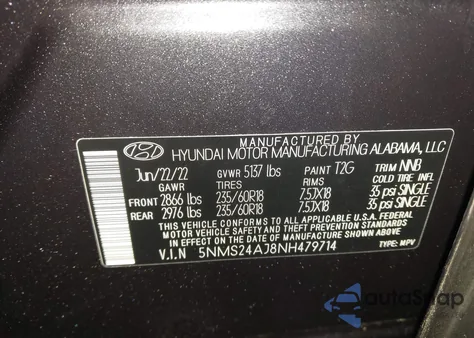 2022 Hyundai Santa Fe Sel z USA, uszkodzony, nr VIN 5NMS24AJ8NH479714